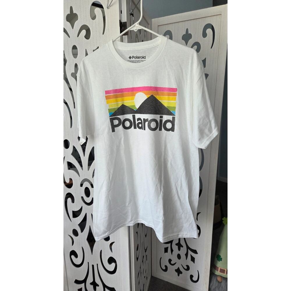 Polaroid Rainbow Mountain Graphic Tee White Short Sleeve Shirt Large TeRetro